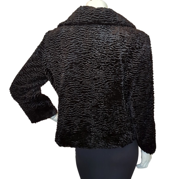 Retro Black Wool Blend Faux Persian Lambswool Short Coat Formal Dressy - Picture 4 of 15